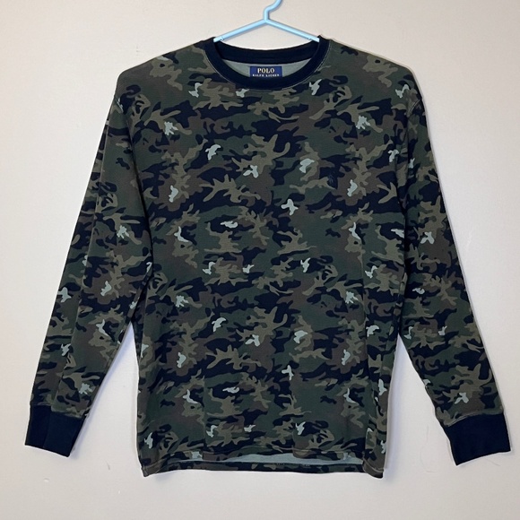 Polo Ralph Lauren Other - Polo Ralph Lauren Waffle Knit Camo Crew Long Sleeve Shirt - Men's Size L - Green
